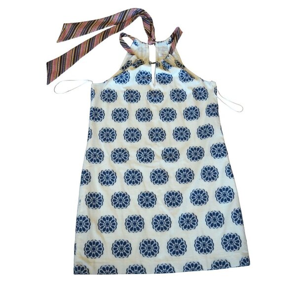 Trina Turk Women's White Blue Floral Halter Neck Sleeveless Shift Dress Size 10 - Picture 10 of 10
